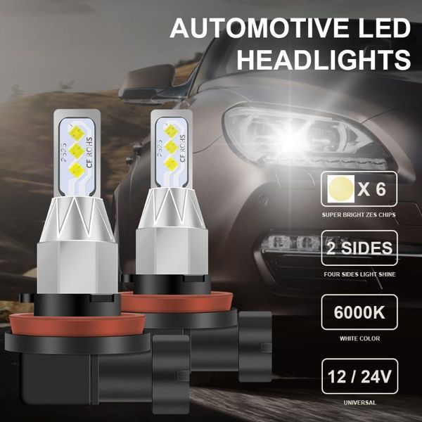

car headlights h4 led headlight bulb h7 h11 h16 9005 9006 50w 3800lm/set super bright 6000k white replacement fog lights auto lamps