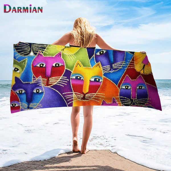 

towel darmian colorful cat print bath soft face hair quick dry for kids adults portable beach washcloth toalla playa