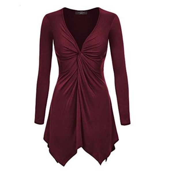 

regular fashion pleated irregular tunic blouse casual autumn ladies loose v neck female women long sleeve shirt blusas pullover, White