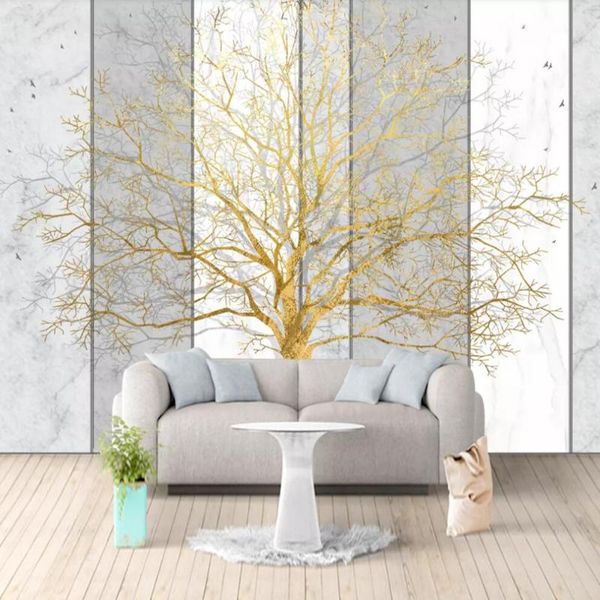 

wallpapers customized large mural wallpaper 3d family tree gold foil fortune marble parquet wall decoration painting