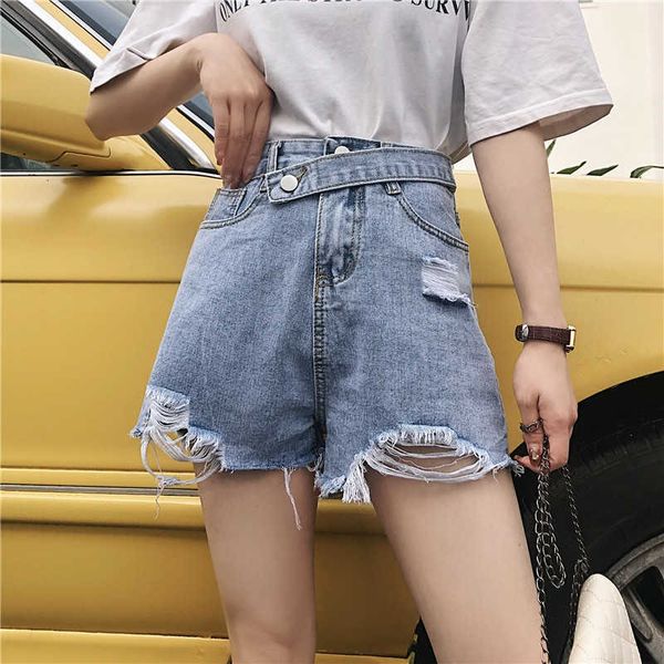 

summer fashion casual female jeans loose vintage harajuku korean punk hip hop solid color personality shorts 210608, White;black