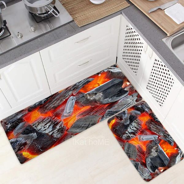 

carpets 3d charcoal fire long kitchen mat non slip bathroom entrance doormat bath indoor floor carpet funny bedside rug washble cozinha