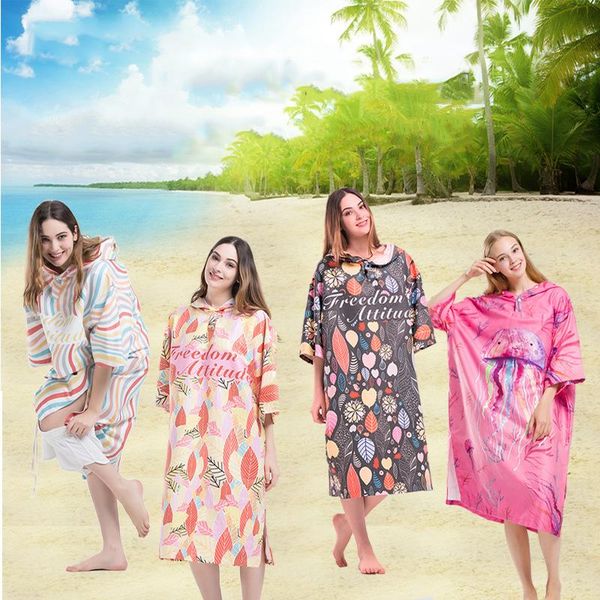

towel fashion print changing robe/striped bath outdoor hooded beach towel/poncho women patchwork bathrobe quick-dry