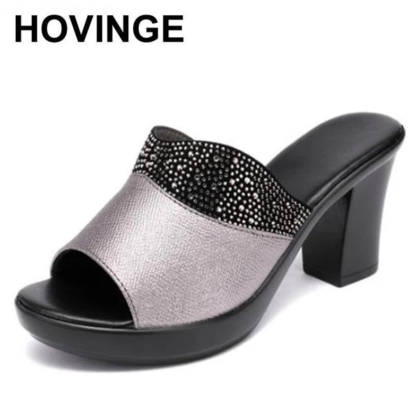 

slippers hovinge women's sandals 2021 summer 8cm high heels women shoes woman fashion, Black