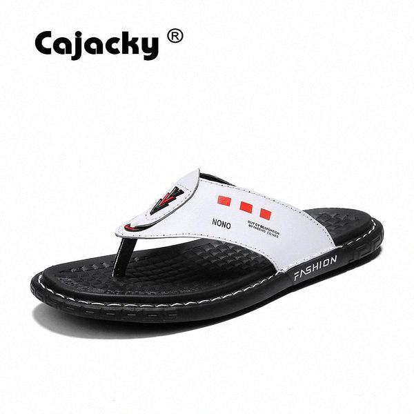

cajacky men slippers genuine leather men flip flops summer breathable shoes big size 38 45 indoor slippers sewing flats q157#, Black