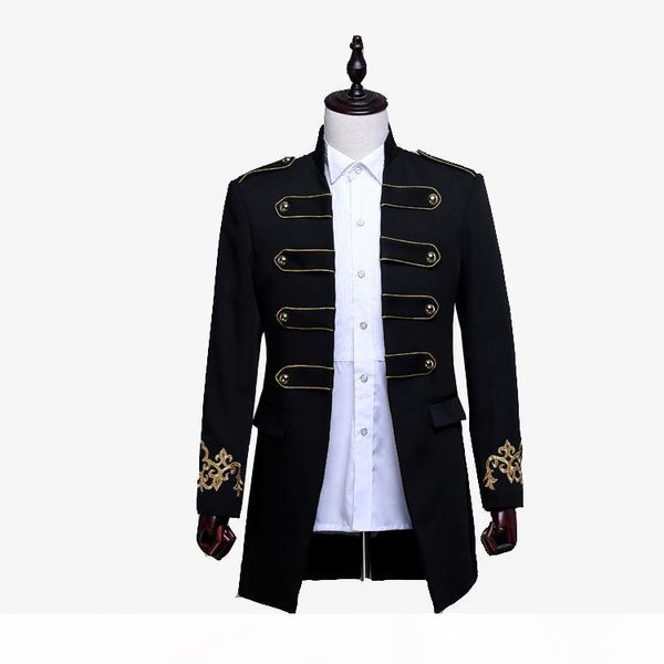 

men double-breasted england style long slim fit blazer design wedding groom suit jacket mens stage wear singer costume, White;black