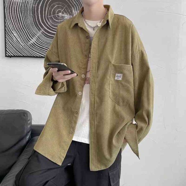 

men's casual shirts privathinker corduroy long sleeve autumn korean woman fashion oversize printed clothing bheg, White;black