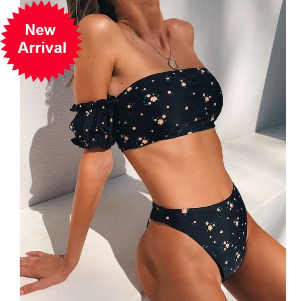 

high waist bikinis swimsuit 2021 new off shoulder female push up ruffle swim women bathing suit biquini, White;black
