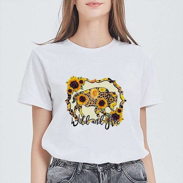 

sunflower and cattle creative men t shirt women graphic print female summer kawaii short sleeve casual round neck, White;black