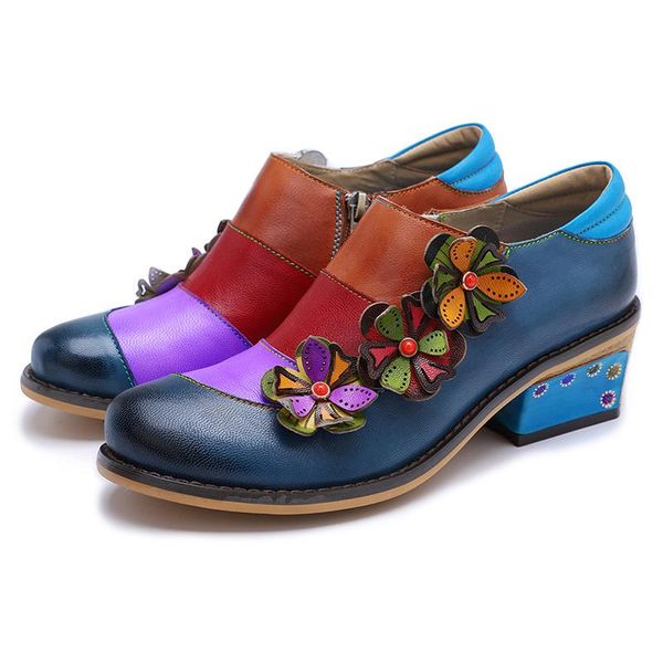 

dress shoes bohemian blue pumps women platform square heels chaussures femmes nouveau 2021 retro flower zipper zapatos de mujer tsdfc, Black