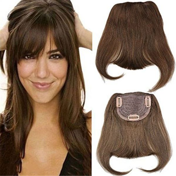 

#4 brazilian human clip-in bang full fringe short straight hair extension for women 6-8inch, Black