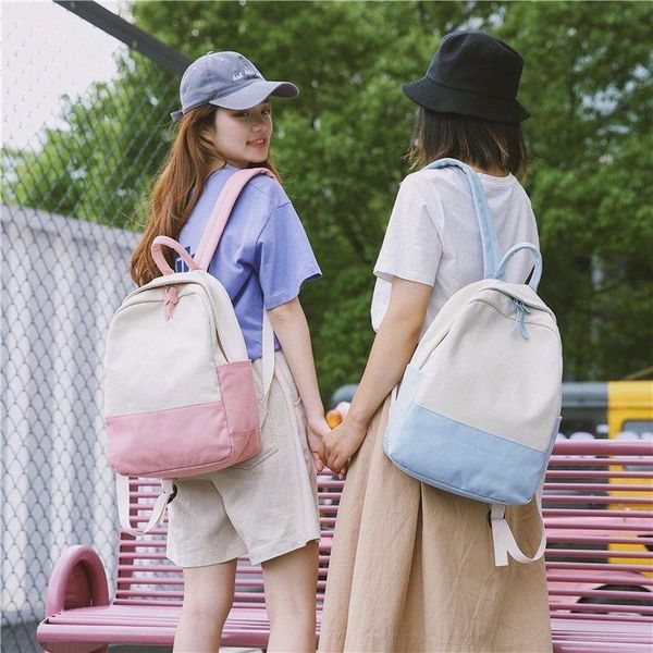 

backpack college wind small fresh art girl simple and versatile canvas hit color student schoolbag