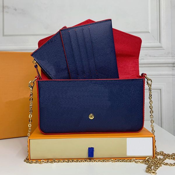 

women wallets handbags 3pcs designer bag m61276 ladies pochette felicie chain shoulder bags wallet coin clutch purse crossbody, Red;black