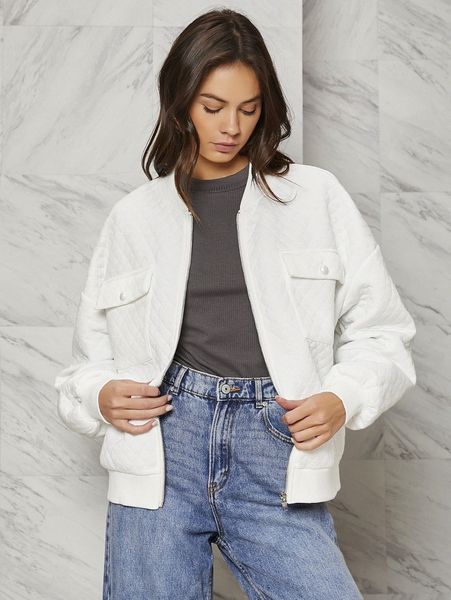 

flap pocket drop shoulder quilted bomber jacket w9qu#, Black;brown