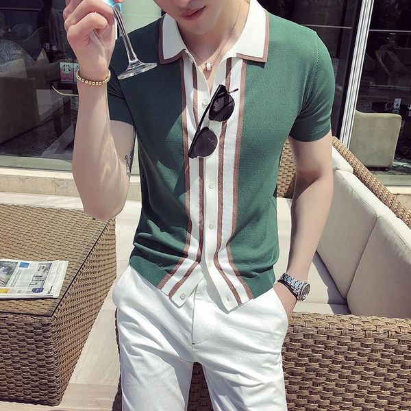 

men's t-shirts summer british style mens luxury knitted contrast color men tshirts camisetas hombre slim fit fashion man tee, White;black