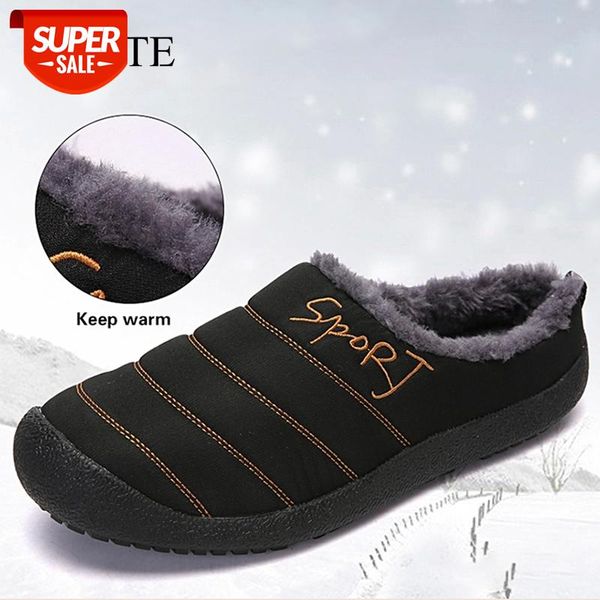 

winter warm slippers men's plush indoor men shoes slip-proof comfortable plush waterproof fur home soft slippers big size 38-48 #cf7p, Black