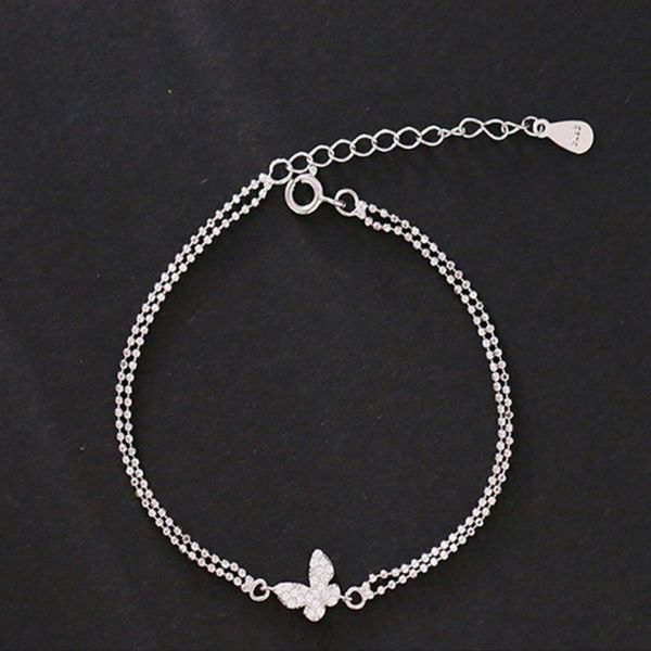 

chain s925 silver handpiece women's butterfly inlaid diamond bracelet accessories cool wind simple double layer gift, Black