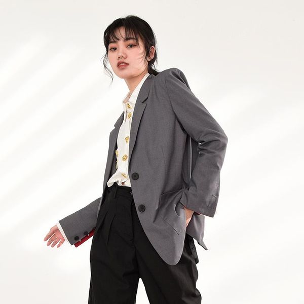 

long - loose sleeve women's lapel jacket, cut jacket, grey, large, spring and autumn, 2021, 1z41002, White;black