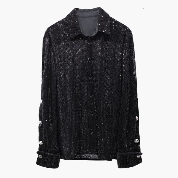 

2021 new fashion designer women's long sleeve full sequined black blouse shirt w349, White
