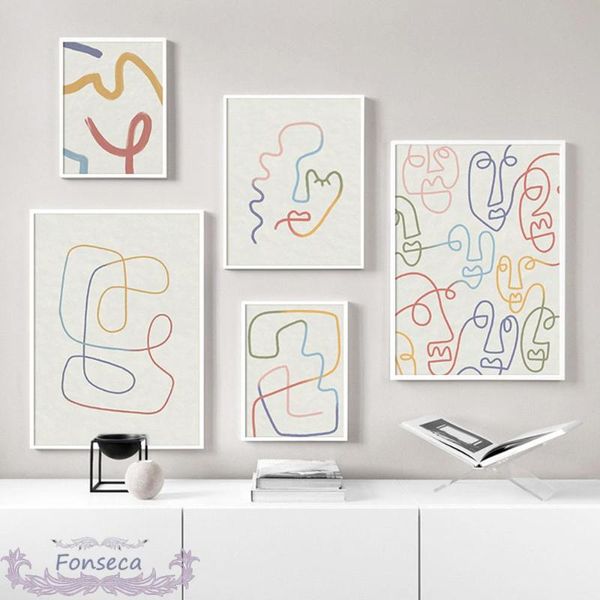 

paintings colourful abstract faces line drawing art print poster minimalist nordic canvas painting on the wall for living room decor