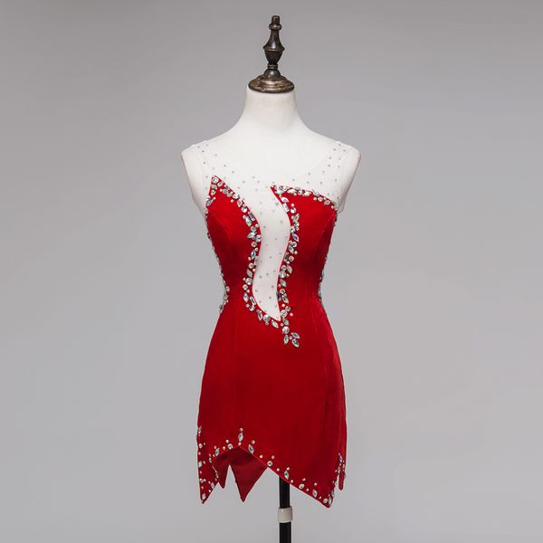 

sparkly crystal latin dancing dresses female luxury mesh perspective stage dance costume stitching communicative dress, Black;red
