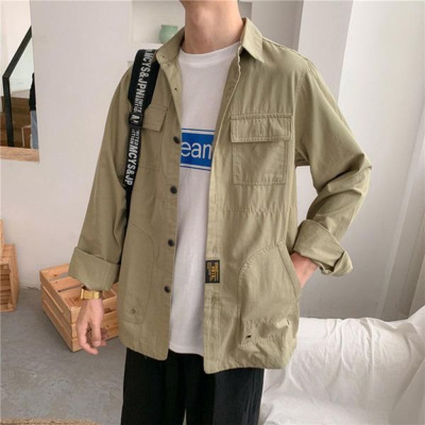 

men's casual shirts men's long sleeved shirt japanese spring and autumn korean fashion loose work tide brand ins coat, White;black