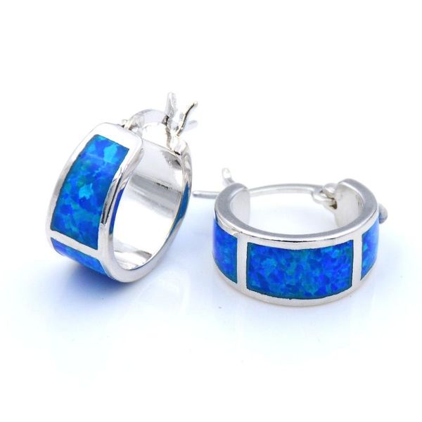 

hoop & huggie graceful blue fire opal earrings for women, Golden;silver