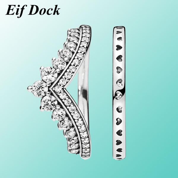 Fedi nuziali Eif Dock Fashion Clear Zircon Princess Wish Crown Finger Ring Classic Stackable Statement Jewelry For Women Gift