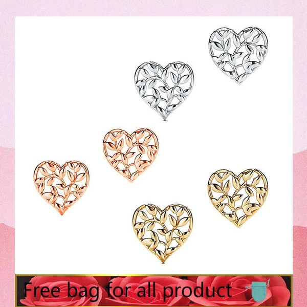 

female 925 sterling silver olive leaf heart earrings elegant fashion boutique gift for valentine's day, Golden;silver