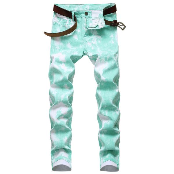

jeans style digital personalized fashion printed elastic denim casual pants slim, Blue