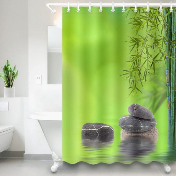 

shower curtains lb waterproof spa curtain polyester fabric green bamboo leaf black stone bathroom screens for bathtub home decor