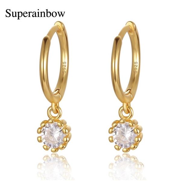

hoop & huggie superainbow cz crystal small earrings 925 sterling silver circle for women gold color 2021 jewelry sr-e223, Golden;silver