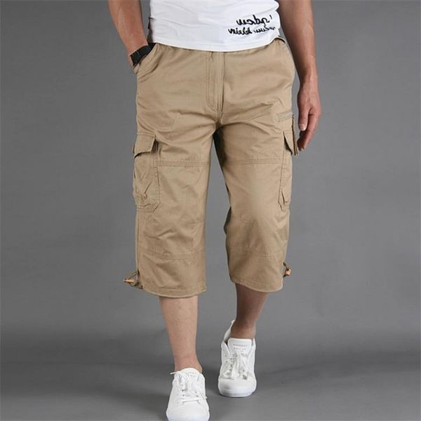 Длинные длины грузовые шорты мужчины летние повседневные хлопковые многонациональные бриджи обрезанные брюки военный камуфляж 5XL 210716