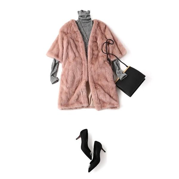 

women's fur & faux arlenesain custom pink mink grateful coat 583, Black