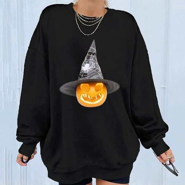 

women's hoodies & sweatshirts autumn womens halloween print long sleeve crewneck loose casual ladies basic pullover #g1, Black