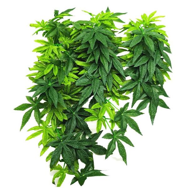 

decorative flowers & wreaths artificial green leaves for small animal fish tank decoration non-toxic plastic with sucker cage decor