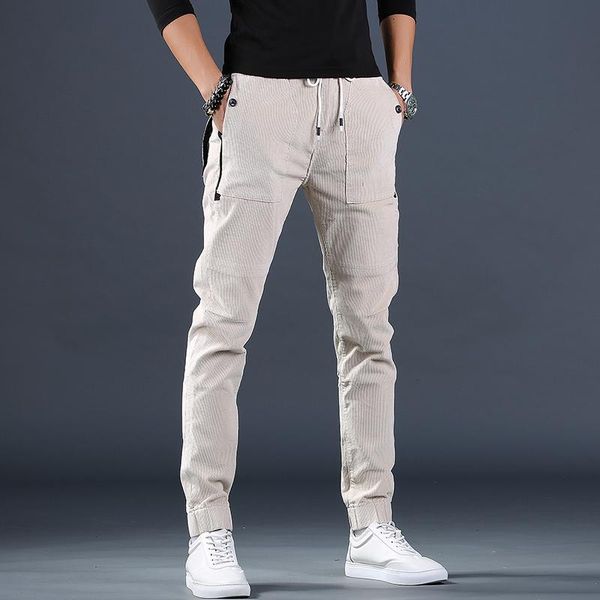 

men pants autumn corduroy fashion casual joggers trousers, Black