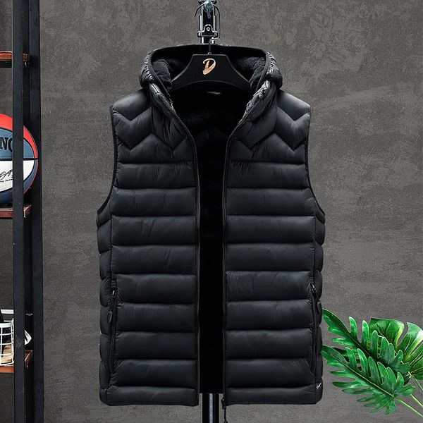 

autumn and winter large plush thick vest hooded men's jacket down cotton shawl f705, Black;white