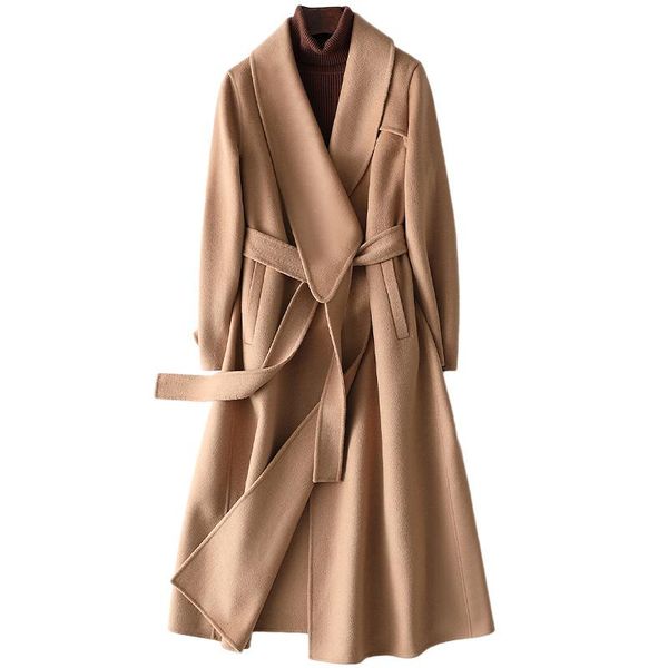 

women's wool & blends spring 2021 fashion double-sided woolen coat slim long, Black