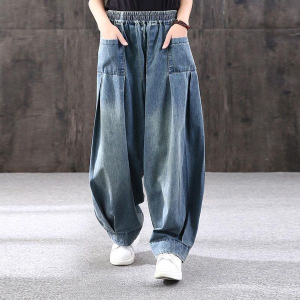 

women's jeans baggy women denim casual cross pants female vintage retro harem trousers 2021 mom, Blue