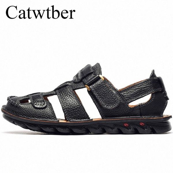 

catwtber new summer split leather handmade sandals men beach shoes outdoor slippers casual sandals summer leather p1r3#, Black