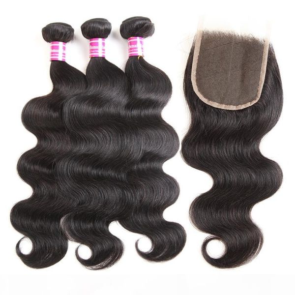 

2018 wholesale brazilian virgin hair 4x4 lace closure straight body wave weave 3bundles with 4x4 lace closure human hair extension, Black;brown