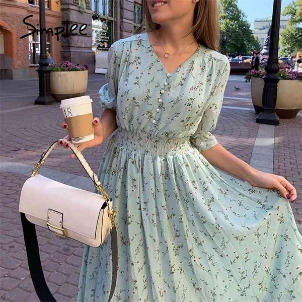 

women floral print dress elegant women puff sleeve a line v neck sash high waist work wear office lady 210623, Black;gray