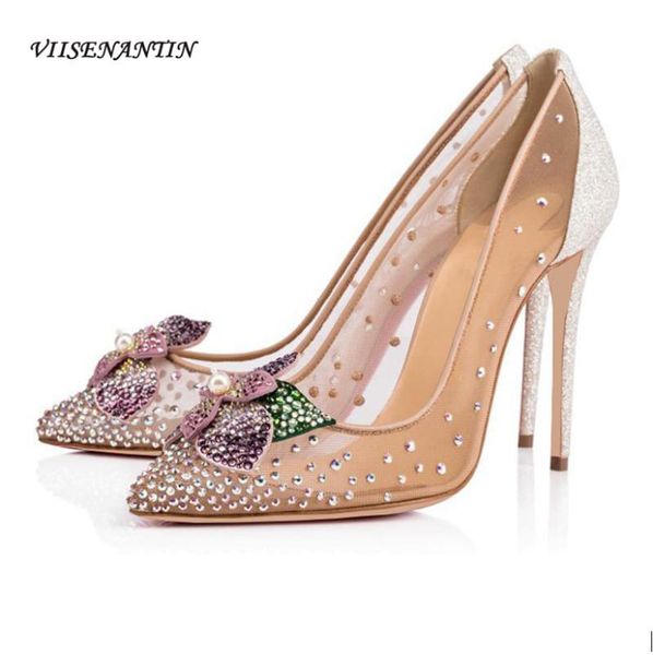 

dress shoes net yarn rhinestone high-heeled fashion pointed toe pearl flowers stiletto wedding, Black