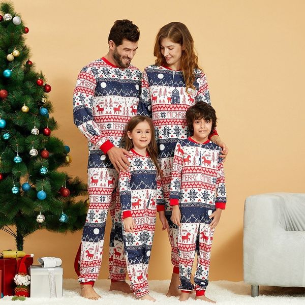 

christmas parent-child set printed home wear pajamas two-piece one-piece suit, Blue