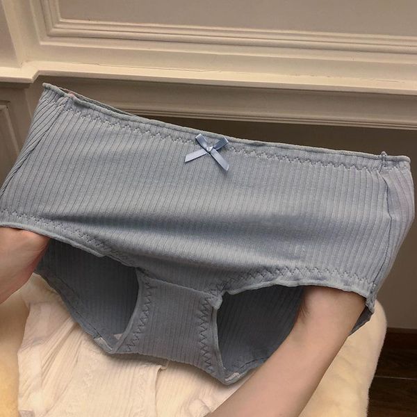 

women's panties 1pcs ladies threaded briefs seamless breathable cotton bottom female mid-waist elastic skin friendly underwear, Black;pink
