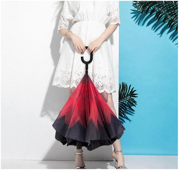 

reverse rain umbrella for women folding double layers for men self stand women's c-handle umbrella inverted windproof u qyleii