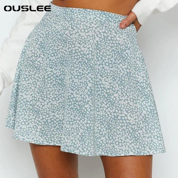 

skirts ouslee boho floral printed mini skirt women summer high waist chiffon female casual beach bohemian style aline short, Black