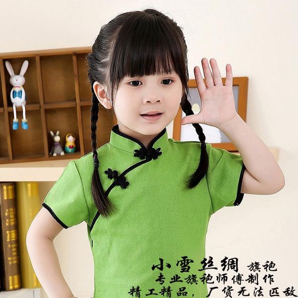 

girl's dresses 2021 chinese style cheongsam girls flower cotton children cloth kids qipao dress sleeveless, Red;yellow
