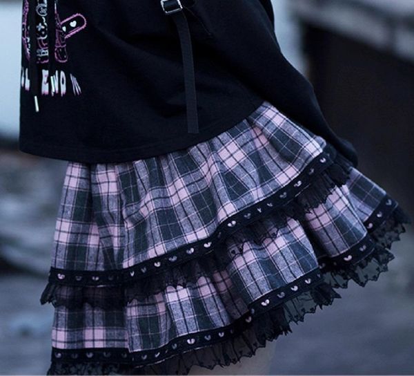 

skirts ruibbit gothic japanese harajuku girl sweet lolita kawaii bow plaid high waist short skirt ball gown mini, Black